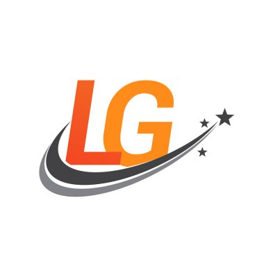 İlk harf LG logotype şirketi adı turuncu ve gri swoosh yıldız tasarımı. iş ve şirket kimliği için vektör logosu.