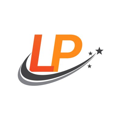 İlk harfi LP logotype şirketi. Renkli turuncu ve gri renkli Swoosh yıldız tasarımı. iş ve şirket kimliği için vektör logosu.