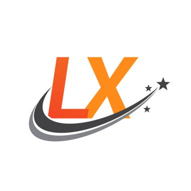 İlk harfi LX logotype şirketi. Renkli turuncu ve gri renkli Swoosh yıldız tasarımı. iş ve şirket kimliği için vektör logosu.