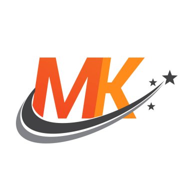 İlk harfi MK logotype şirketi. Renkli turuncu ve gri swoosh yıldız tasarımı. iş ve şirket kimliği için vektör logosu.