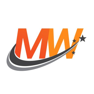 İlk harf MW logotype şirketi adı turuncu ve gri renkli swoosh yıldız tasarımı. iş ve şirket kimliği için vektör logosu.