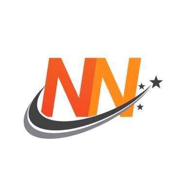 İlk harfi NN logotype şirketi. Renkli turuncu ve gri renkli Swoosh yıldız tasarımı. iş ve şirket kimliği için vektör logosu.