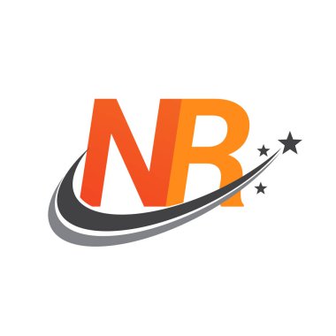 İlk harfi NR logotype şirketi. Renkli turuncu ve gri renkli Swoosh yıldız tasarımı. iş ve şirket kimliği için vektör logosu.