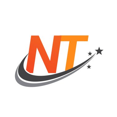 İlk harfi NT logotype şirketi. Renkli turuncu ve gri renkli Swoosh yıldız tasarımı. iş ve şirket kimliği için vektör logosu.