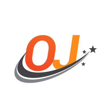 İlk harfi OJ logotype şirketi. Renkli turuncu ve gri renkli Swoosh yıldız tasarımı. iş ve şirket kimliği için vektör logosu.