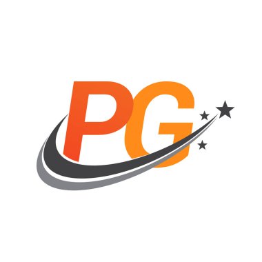 İlk harfi PG logotype şirketi. Renkli turuncu ve gri swoosh yıldız tasarımı. iş ve şirket kimliği için vektör logosu.