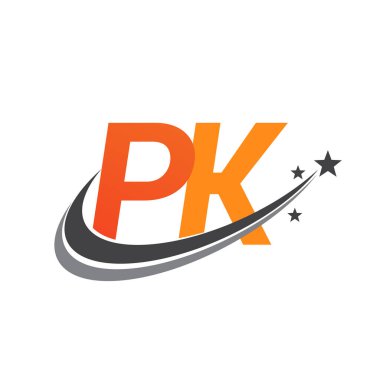 İlk harfi PK logotype şirketi. Renkli turuncu ve gri swoosh yıldız tasarımı. iş ve şirket kimliği için vektör logosu.