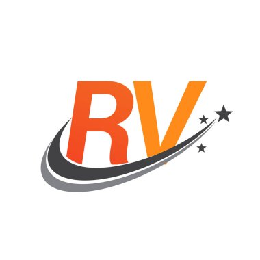 İlk harfi RV logotype şirketi. Renkli turuncu ve gri renkli Swoosh yıldız tasarımı. iş ve şirket kimliği için vektör logosu.