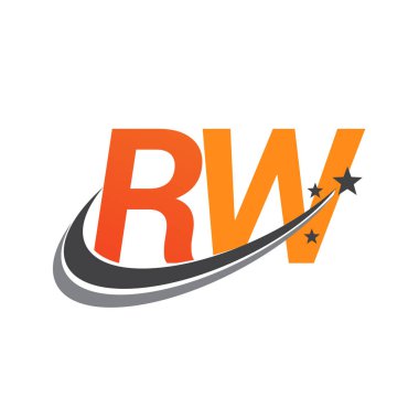 İlk harf RW logotype şirketinin adı Renkli Turuncu ve Gri Swoosh yıldız tasarımı. iş ve şirket kimliği için vektör logosu.