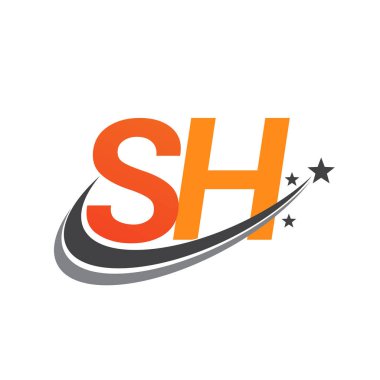 İlk harf SH logotype şirketi adı turuncu ve gri swoosh yıldız tasarımı. iş ve şirket kimliği için vektör logosu.