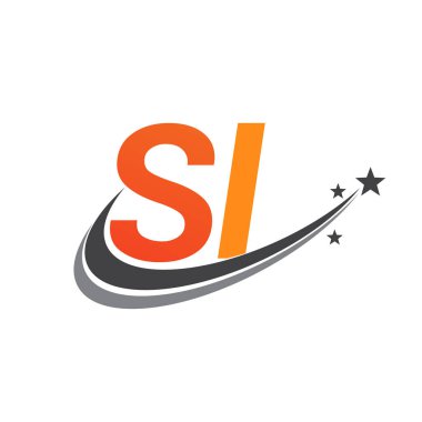 İlk harf SI logotype şirketinin adı Renkli Turuncu ve Gri Swoosh yıldız tasarımı. iş ve şirket kimliği için vektör logosu.
