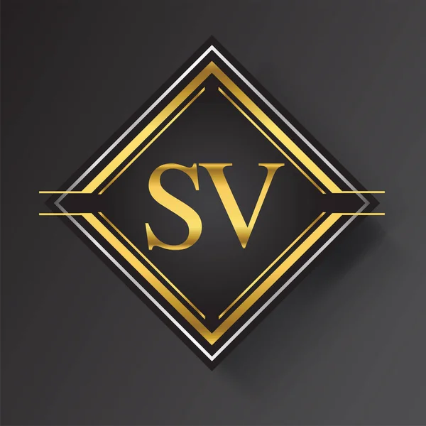 Sv字母标识呈正方形 金银色几何饰物 向量设计模板元素为您的业务或公司身份 — 图库矢量图片