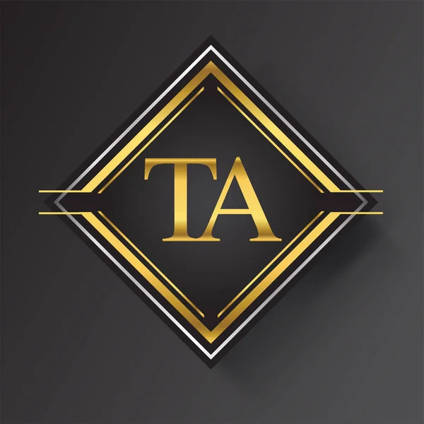 正方形の形状の金と銀の色の幾何学的な装飾でTa手紙のロゴ あなたのビジネスや会社のアイデンティティのためのベクトルデザインテンプレート要素 — ストックベクタ