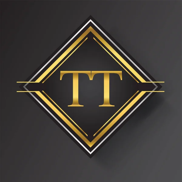 正方形の形状の金と銀の色の幾何学的な装飾でTtレターロゴ あなたのビジネスや会社のアイデンティティのためのベクトルデザインテンプレート要素 — ストックベクタ
