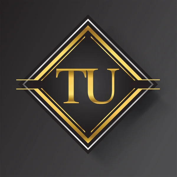 Lettera Logo Forma Quadrata Oro Argento Ornamenti Geometrici Colorati Elementi — Vettoriale Stock