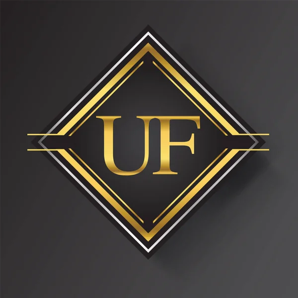 正方形の形状の金と銀の色の幾何学的な装飾でUf文字のロゴ あなたのビジネスや会社のアイデンティティのためのベクトルデザインテンプレート要素 — ストックベクタ