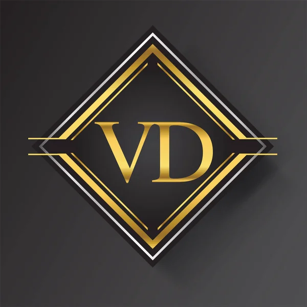 Letter Logo Quadratischer Form Mit Goldenen Und Silberfarbenen Geometrischen Ornamenten — Stockvektor