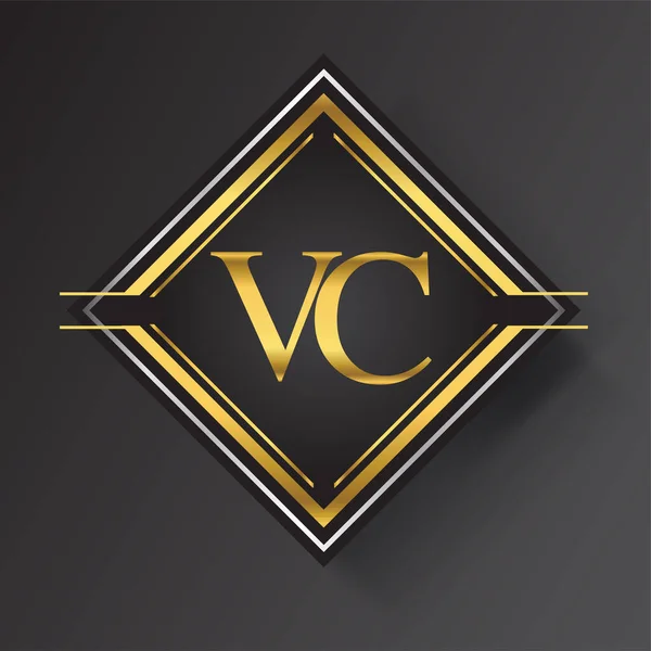 Vc字母标识呈正方形 金银色几何饰物 向量设计模板元素为您的业务或公司身份 — 图库矢量图片