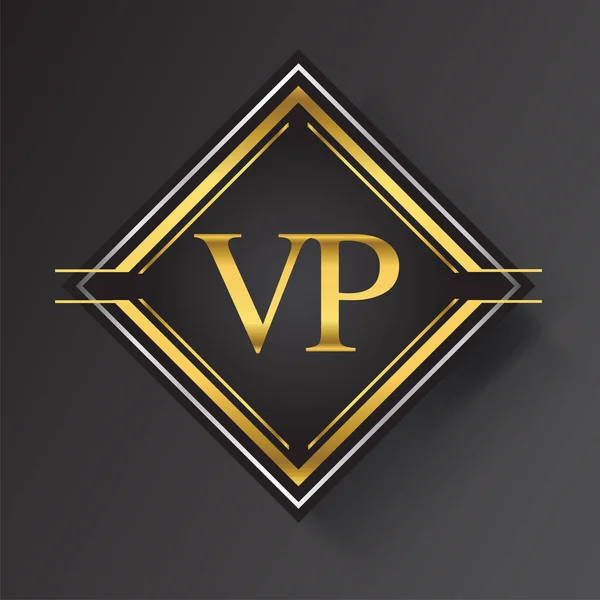 Logotipo Carta Forma Quadrada Ornamentos Geométricos Ouro Prata Coloridos Elementos — Vetor de Stock