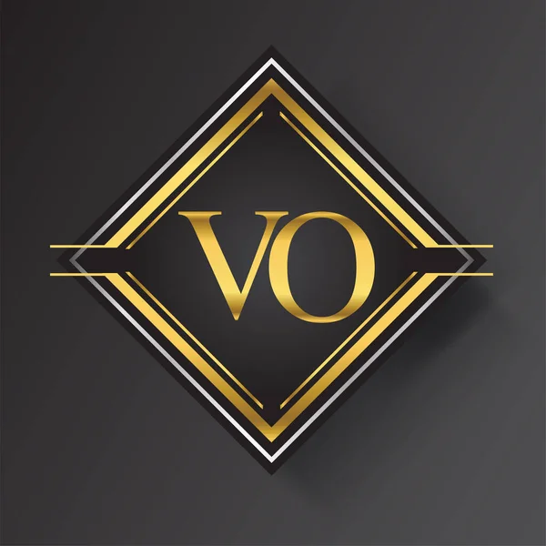 Kare Şeklinde Altın Gümüş Renkli Geometrik Süslemeli Harfi Logosu Veya — Stok Vektör
