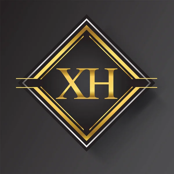 Xh字母标识呈正方形 金银色几何饰物 向量设计模板元素为您的业务或公司身份 — 图库矢量图片