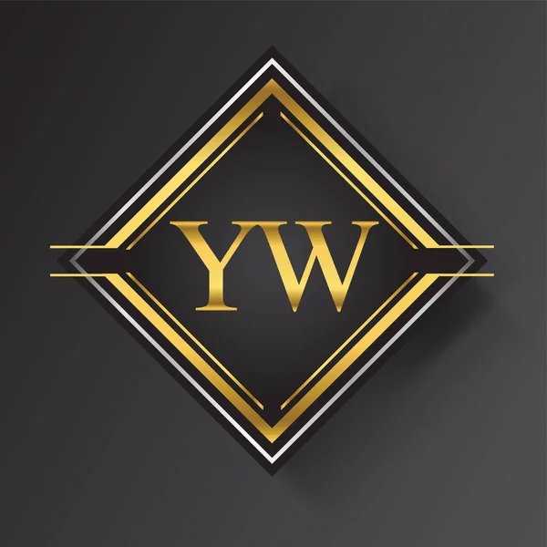 Letter Logo Čtvercovém Tvaru Zlaté Stříbrné Geometrické Ozdoby Prvky Šablony — Stockový vektor