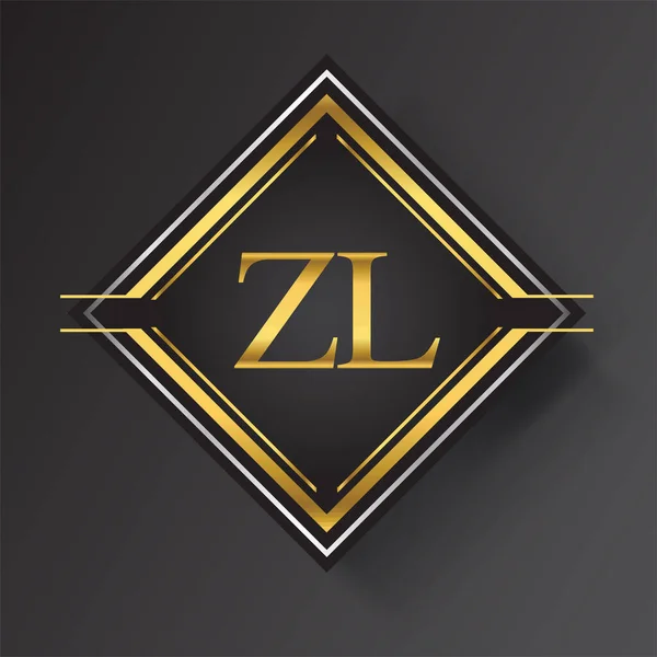 Zl正方形の形状の金と銀の色の幾何学的な装飾品の手紙のロゴ あなたのビジネスや会社のアイデンティティのためのベクトルデザインテンプレート要素 — ストックベクタ