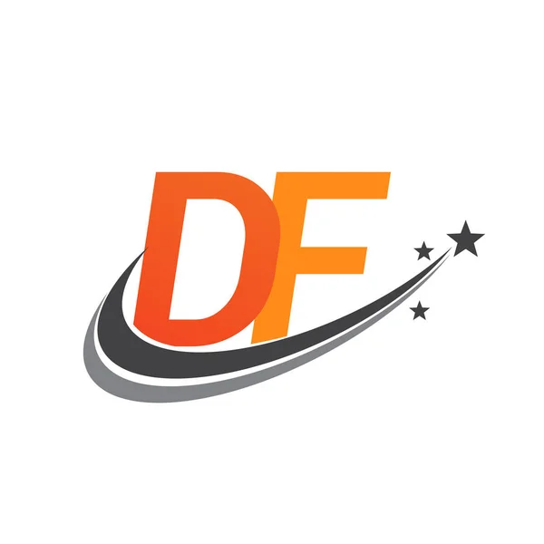 頭文字のDfロゴタイプ社名はオレンジとグレーのスウッシュスターデザイン ビジネスと会社のアイデンティティのためのベクトルロゴ — ストックベクタ