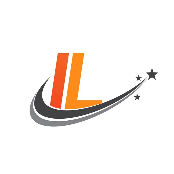 Litera Inițială Logotip Numele Companiei Portocaliu Colorat Gri Swoosh Stea — Vector de stoc