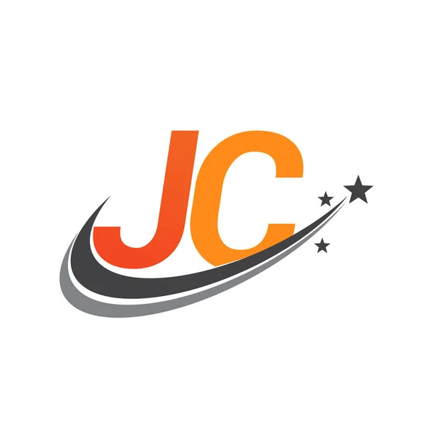 最初的字母Jc标志类型公司的名称彩色橙色和灰色Swoosh星形设计 企业和公司标识的矢量标识 — 图库矢量图片