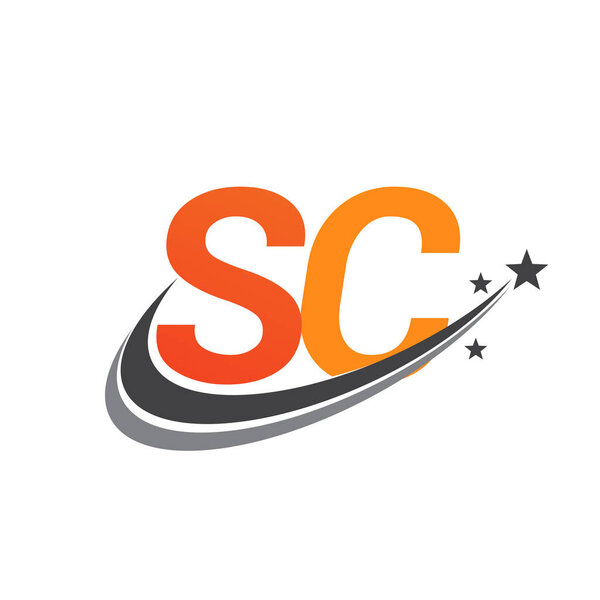 initial letter SC logotype company name colored orange and grey swoosh star design. vector logo for business and company identity.