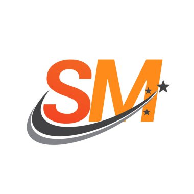 İlk harfi SM logotype şirketi. Renkli turuncu ve gri renkli Swoosh yıldız tasarımı. iş ve şirket kimliği için vektör logosu.