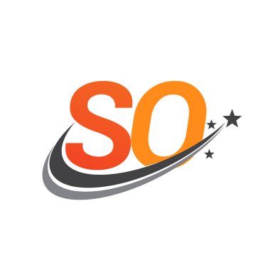 İlk harfi So Logotype Şirketi. Renkli Turuncu ve Gri Swoosh Yıldız Tasarımı. iş ve şirket kimliği için vektör logosu.