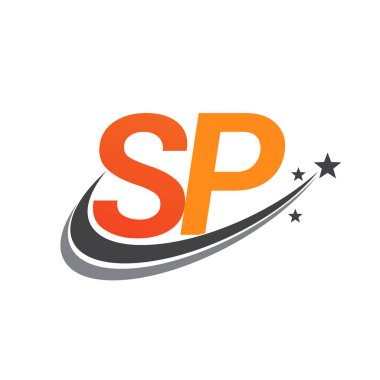 İlk harf SP logotype şirketi adı turuncu ve gri swoosh yıldız tasarımı. iş ve şirket kimliği için vektör logosu.