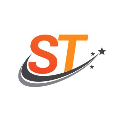 İlk harf ST logotype şirketi adı Renkli Turuncu ve Gri Swoosh yıldız tasarımı. iş ve şirket kimliği için vektör logosu.