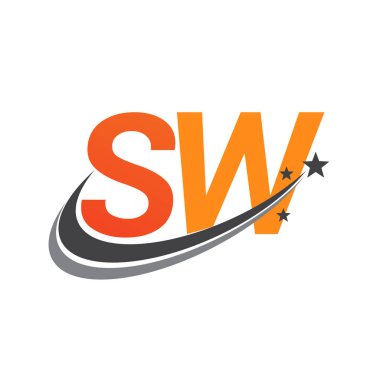 İlk harfi SW logotype şirketi. Renkli turuncu ve gri renkli Swoosh yıldız tasarımı. iş ve şirket kimliği için vektör logosu.