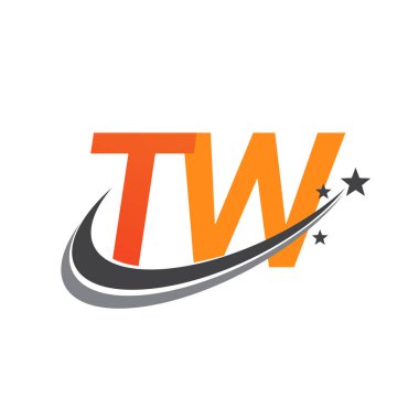 İlk harfi TW logotype şirketi. Renkli turuncu ve gri renkli Swoosh yıldız tasarımı. iş ve şirket kimliği için vektör logosu.