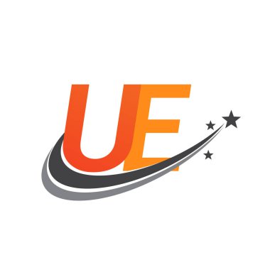İlk harfi UE logotype şirketi. Renkli turuncu ve gri renkli Swoosh yıldız tasarımı. iş ve şirket kimliği için vektör logosu.