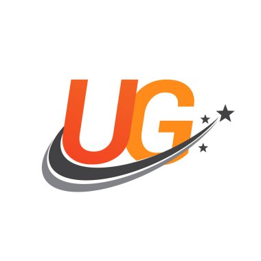 İlk harfi UG logotype şirketi. Renkli turuncu ve gri renkli Swoosh yıldız tasarımı. iş ve şirket kimliği için vektör logosu.