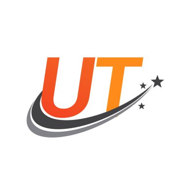 İlk harfi UT logotype şirketi. Renkli turuncu ve gri renkli Swoosh yıldız tasarımı. iş ve şirket kimliği için vektör logosu.