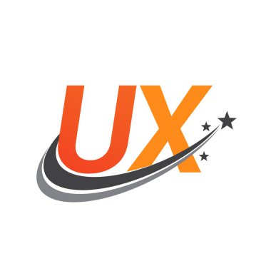 İlk harfi UX logotype şirketi. Renkli turuncu ve gri renkli Swoosh yıldız tasarımı. iş ve şirket kimliği için vektör logosu.