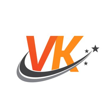 İlk harfi VK logotype şirketi. Renkli turuncu ve gri swoosh yıldız tasarımı. iş ve şirket kimliği için vektör logosu.