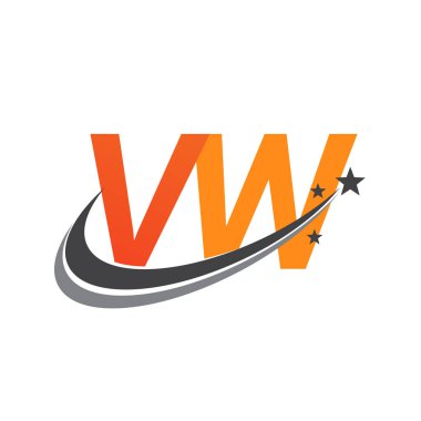 İlk harfi VW logotype şirketi. Renkli turuncu ve gri swoosh yıldız tasarımı. iş ve şirket kimliği için vektör logosu.