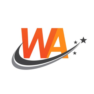 İlk harf WA logotype şirketinin adı Renkli Turuncu ve Gri Swoosh yıldız tasarımı. iş ve şirket kimliği için vektör logosu.