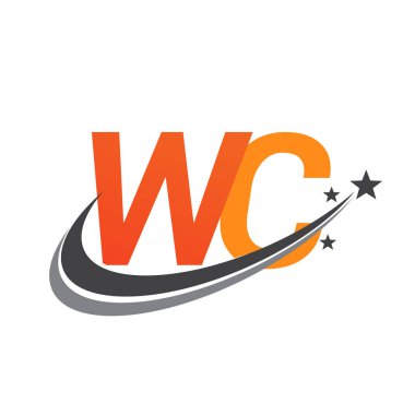 İlk harf WC logotype şirketinin adı turuncu ve gri swoosh yıldız tasarımı. iş ve şirket kimliği için vektör logosu.