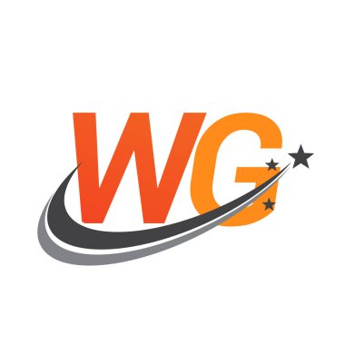 İlk harfi WG logotype şirketi. Renkli turuncu ve gri swoosh yıldız tasarımı. iş ve şirket kimliği için vektör logosu.