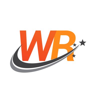 İlk harfi WR logotype şirketi. Renkli turuncu ve gri renkli Swoosh yıldız tasarımı. iş ve şirket kimliği için vektör logosu.