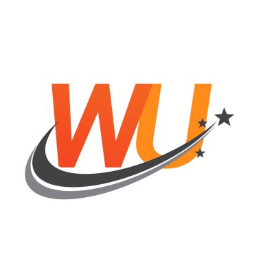İlk harfi WU logotype şirketi. Renkli turuncu ve gri swoosh yıldız tasarımı. iş ve şirket kimliği için vektör logosu.