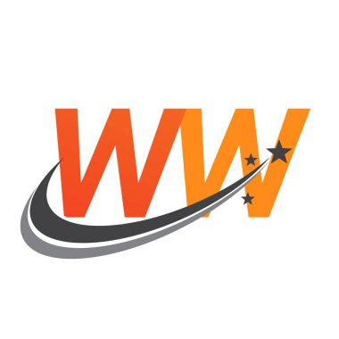 İlk harfi WW logotype şirketi. Renkli turuncu ve gri renkli Swoosh yıldız tasarımı. iş ve şirket kimliği için vektör logosu.