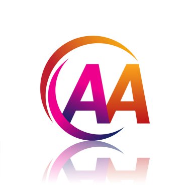 İlk harf AA logotype şirketi daire ve eflatun dizayn üzerinde turuncu ve morumsu renk. iş ve şirket kimliği için vektör logosu.